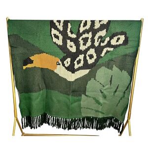 NWT Farm Rio Oh So Cozy Brazil Toucan Blanket 60 x 80 Red Green Acrylic Fringe